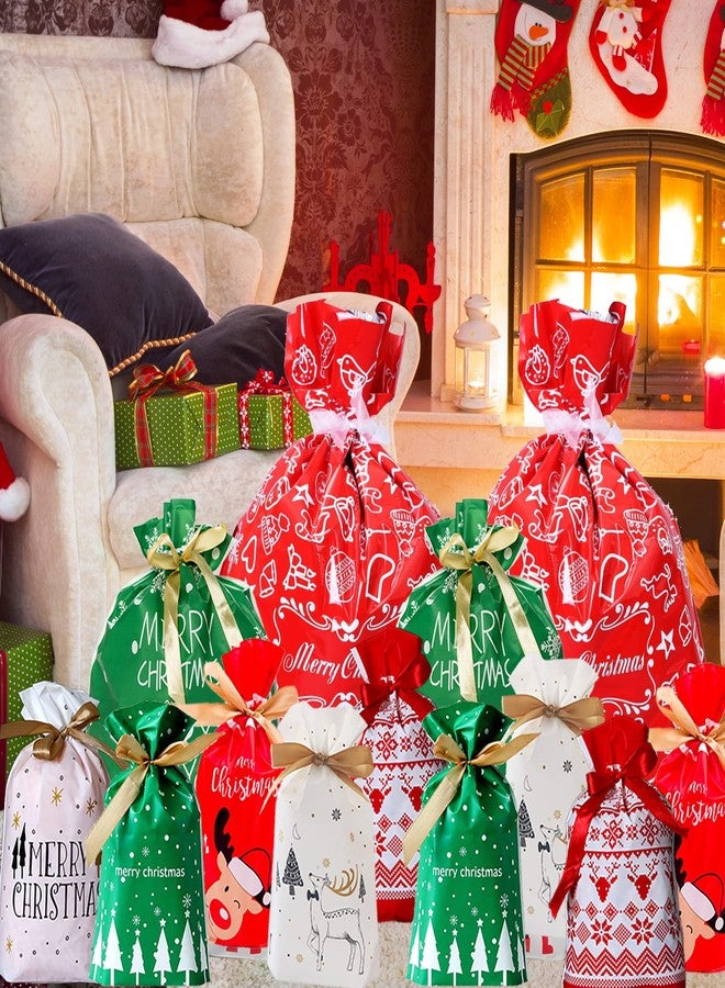 Funnlot Christmas Drawstring Gift Bags 32PCS in 7 Styles Christmas Wrapping Bags Xmas Treats Bags Christma s Party Favor Pouch Goody Sweet Treat Candy Bags with Ribbon Ties - Image 5